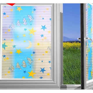 Cuộn 5M PVC giấy dán kính mờ ( KHỔ 45CM ) – CHIM TRẮNG SỌC XANH LK046