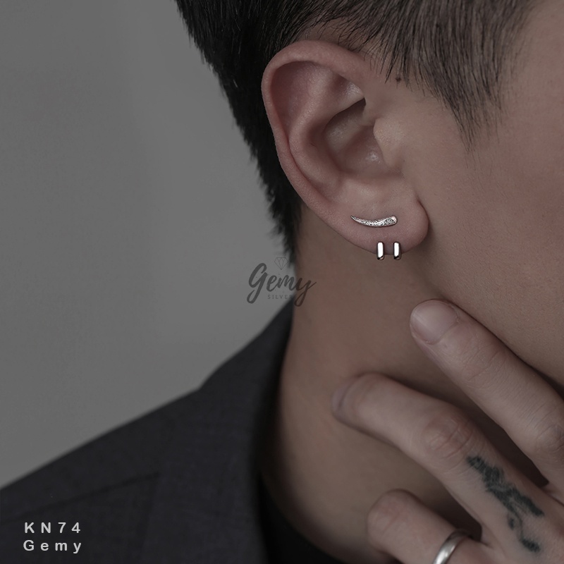 Khuyên tai bạc nam móc cong 925 phong cách unisex Silver Tusk 2 (1 chiếc) | GEMY SILVER KN74
