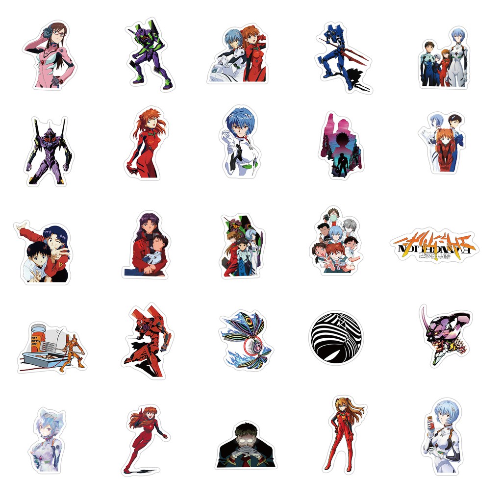 Bộ 50 Nhãn Dán Hoạt Hình Evangelion Chống Thấm Nước