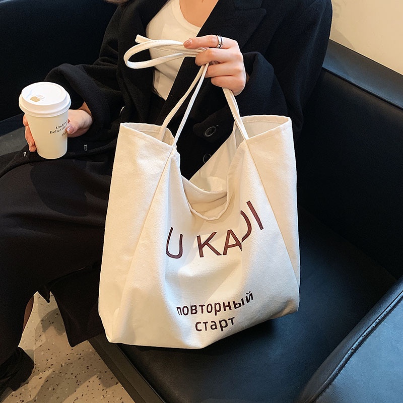 Túi Xách Canvas Cỡ Lớn In Chữ Thời Trang Cho Nữ