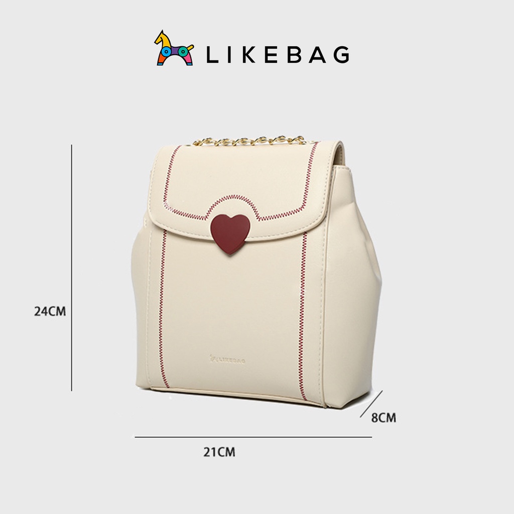 Balo nam nữ thời trang đi học LIKEBAG da PU cao cấp phối nắp trái tim dễ thương CJ3003 - LIBAGI