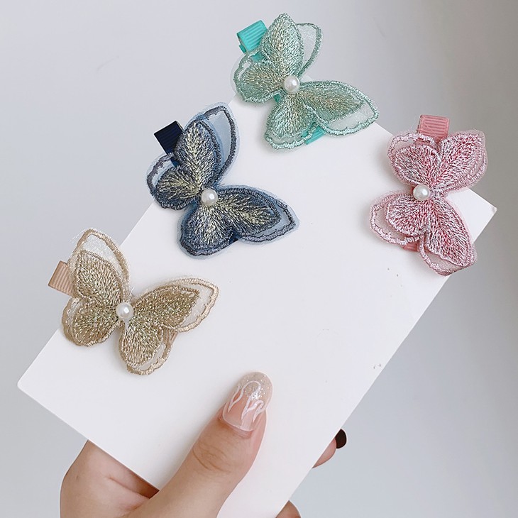 Kẹp tóc thiết kế bươm bướm xinh xắn đính ngọc trai giả thời trang