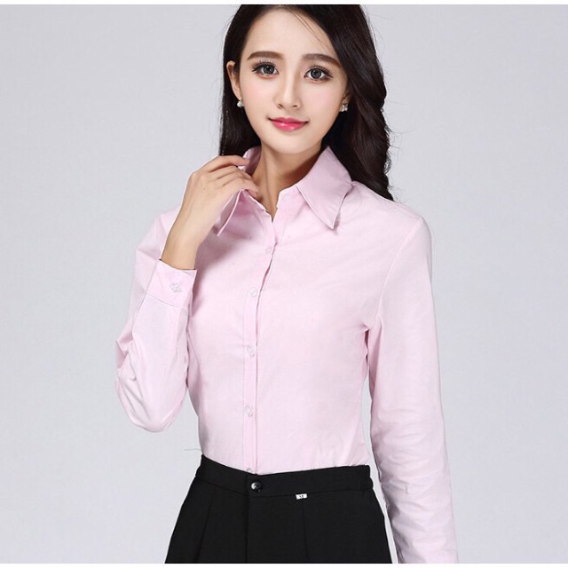 Áo sơmi trắng - xanh - Hồng dáng Basic chất mịn
