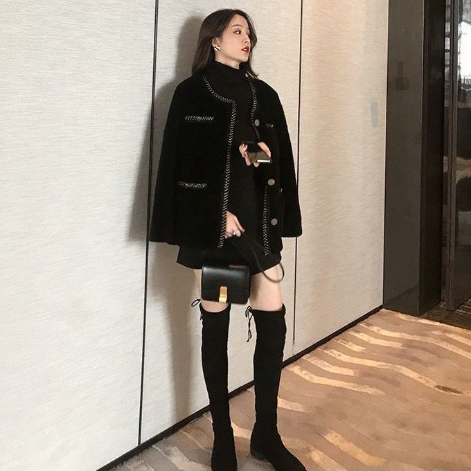 Slightly fat MM French socialite aging Xiaoxiangfeng lamb plush coat Korean version loose thin leisure jacket