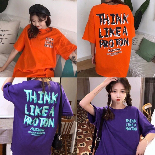 Áo thun giá rẻ - áo cặp đôi couple dễ thương hoạ tiết chữ THINK LIKE A PROTION - áo teen nam nữ form rộng unisex cam tím
