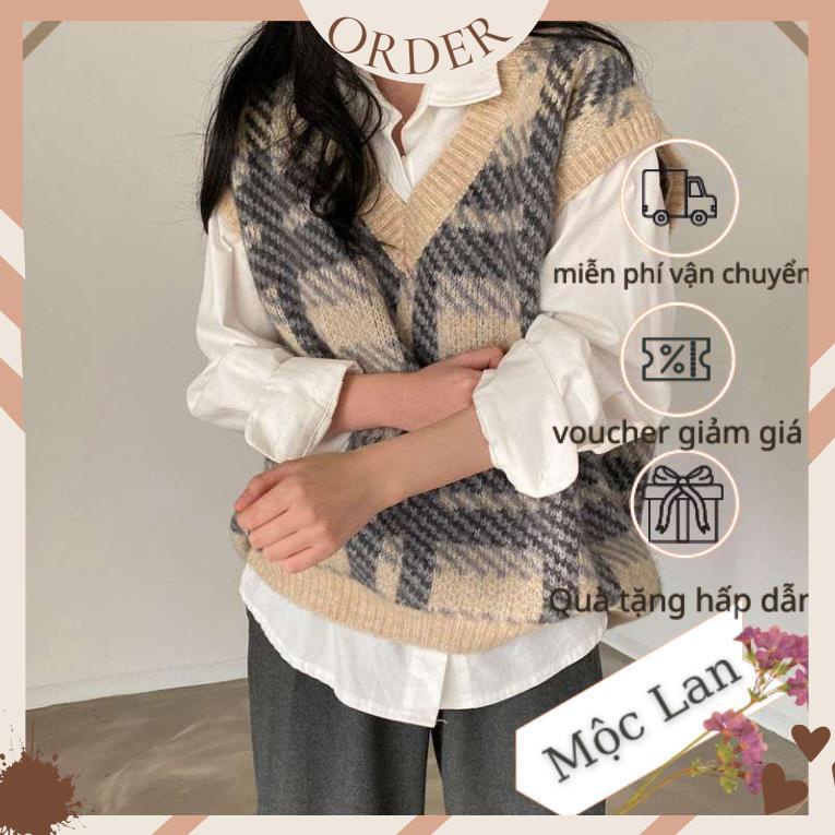 (MộcLan ORDER) Áo len gile họa tiết phong cách Hàn Quốc thu đông | BigBuy360 - bigbuy360.vn