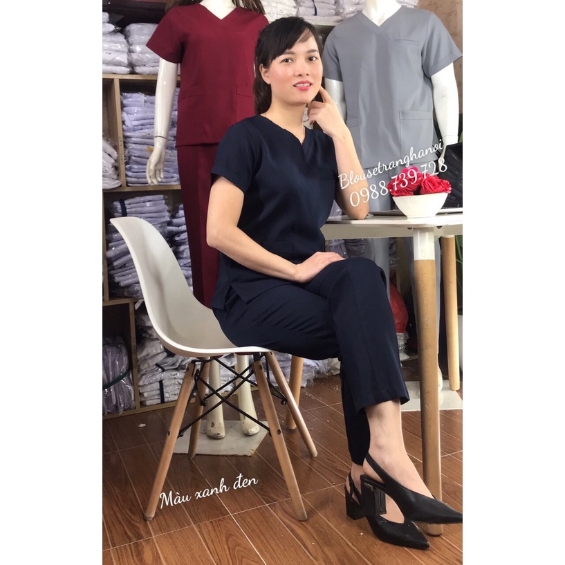 Bộ Scrups bác sĩ Vải coton ý CAO CẤP- Blouse trắng Hà Nội