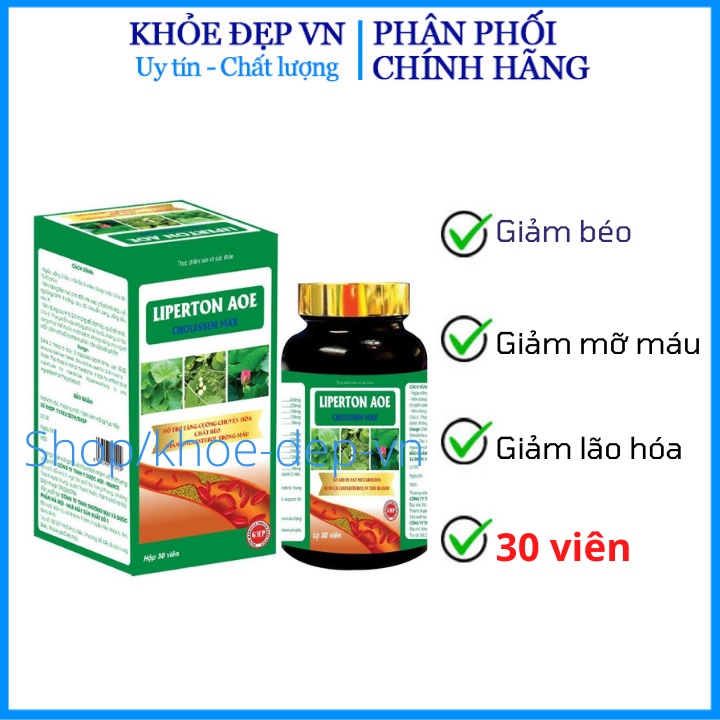 Viên uống Liperton Aoe - uống Giảm mỡ máu, gan nhiêm mỡ, giảm béo hiệu quả - thành phần 100% thảo dược- Lọ 30 viên
