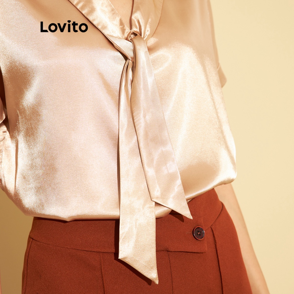 Áo Lovito màu trơn cổ áo satin kết cấu phong cách thanh lịch L25ED074 (màu nâu)