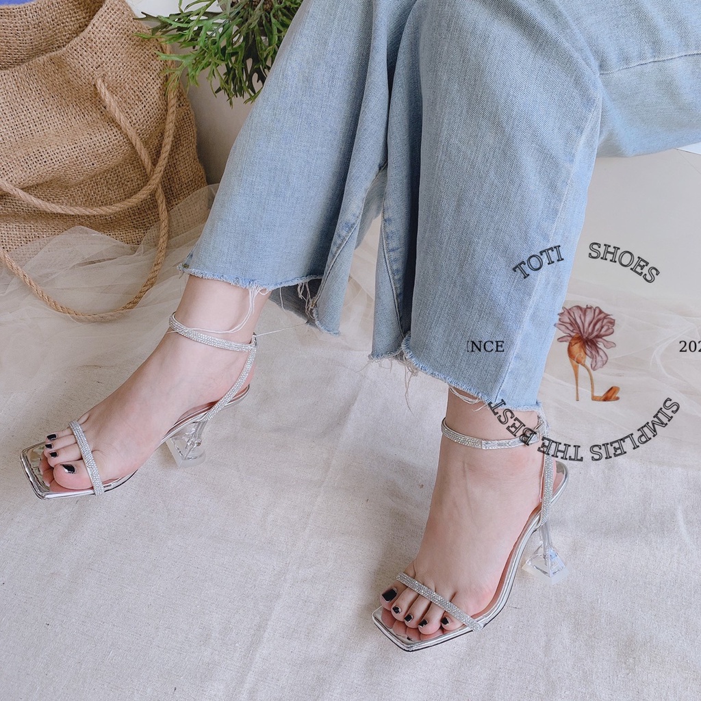 GIÀY NỮ TOTIIE STORE - SANDAL DÂY MẢNH CHÂN VỊT 9 PHÂN - CAO GÓT NỮ QUAI NGANG ĐÍNH ĐÁ - G2103110