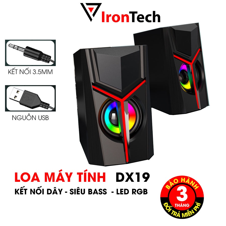 Loa máy vi tính gaming IronTech Bonks DX19 LED RGB đổi màu super bass toàn dải tương thích laptop pc điện thoại tv