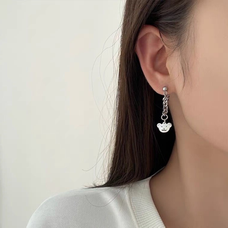 Khuyên Tai Hình Gấu Hoạt Hình Đơn Giản Phong Cách Punk Hàn Quốc