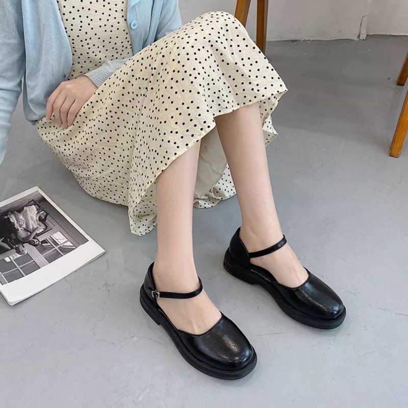 giày quai hậu tiểu thư trơn phối quai cài bít gót cực xinh mã V61