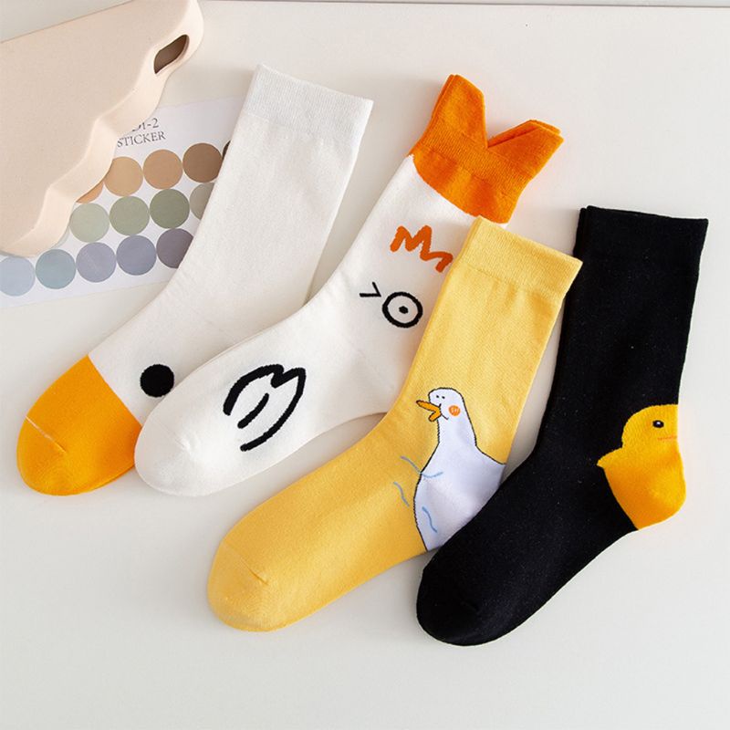 Vớ cotton cổ cao in họa tiết hoạt hình phong cách Harajuku Nhật Bản dễ thương thời trang cho nữ