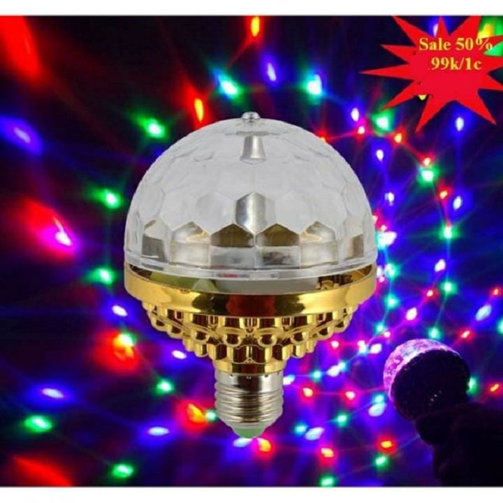 Đèn LED Vũ Trường Xoay 9 Mầu, Tặng Đui Tròn, Đèn Led Nháy Chớp Tự Động Xoay Cao Cấp - Trang Trí Tết