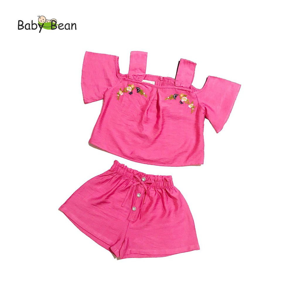 [MÃ THƯƠNG HIỆU YÊU THÍCH Voucher giảm 10%] Đồ Bộ Đũi 2 Dây Rớt Vai thêu Hoa Bé Gái BabyBean