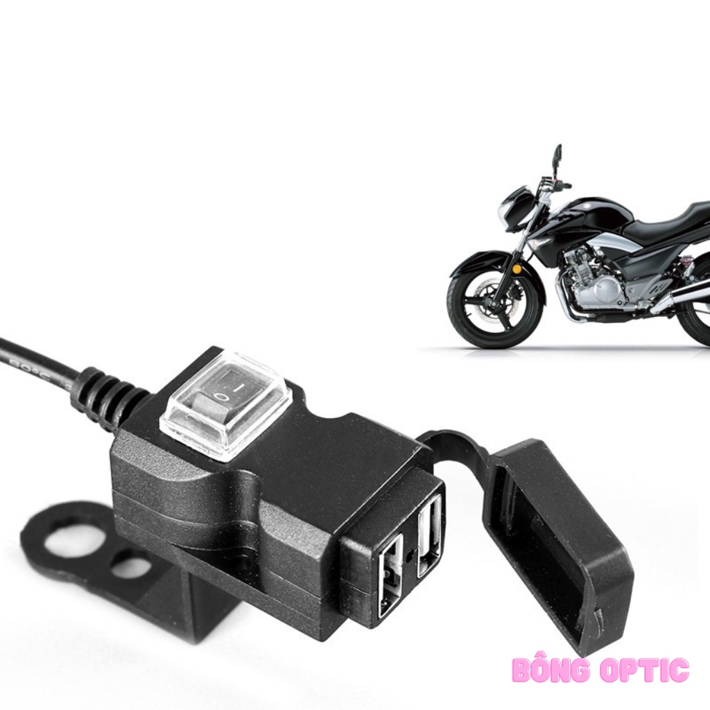 [HCM] Sac dien thoai xe may Sạc Điện Thoại Trên moto Xe Máy 2 cổng nhỏ gọn (Đen)