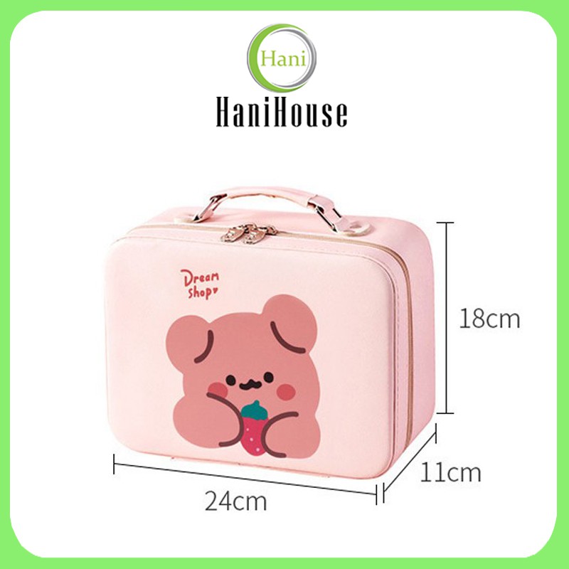 Hộp Vali Gấu Cute Khóa Kéo Đựng Mỹ Phẩm Trang Điểm Mini Có Gương Cao Cấp Hani House