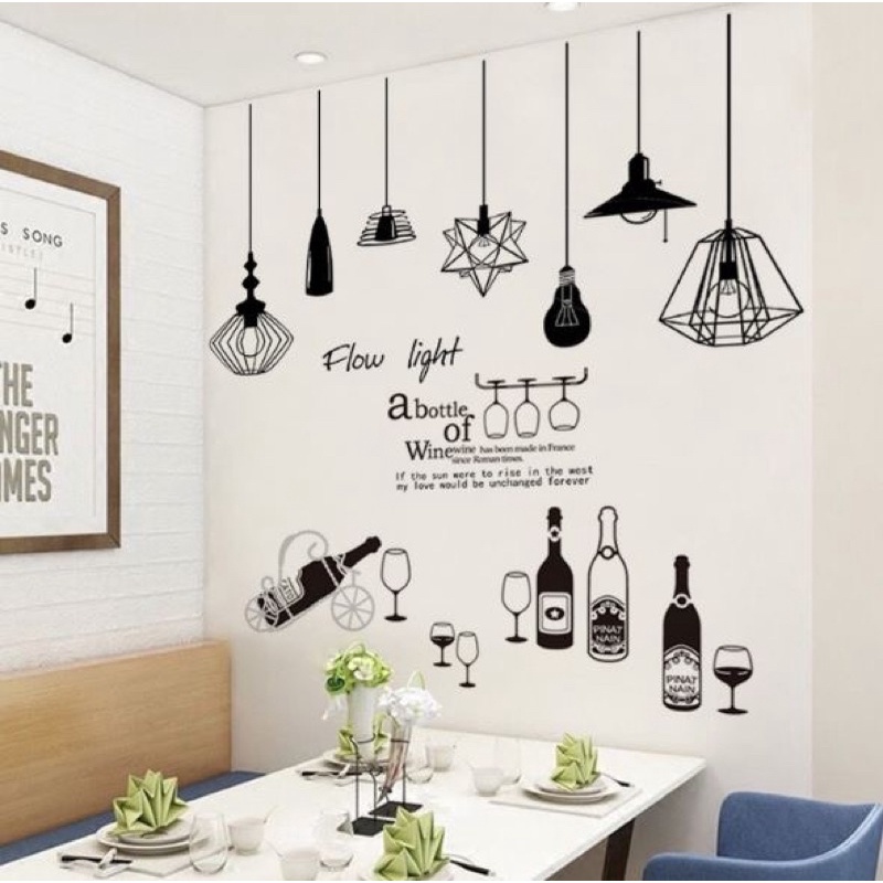 [NHIỀU MẪU] Decal dán tường ⚡️𝐅𝐑𝐄𝐄 𝐒𝐇𝐈𝐏⚡️ Decal dán tường Dàn đèn kệ rượu - PVC chống thấm nước, keo siêu dính