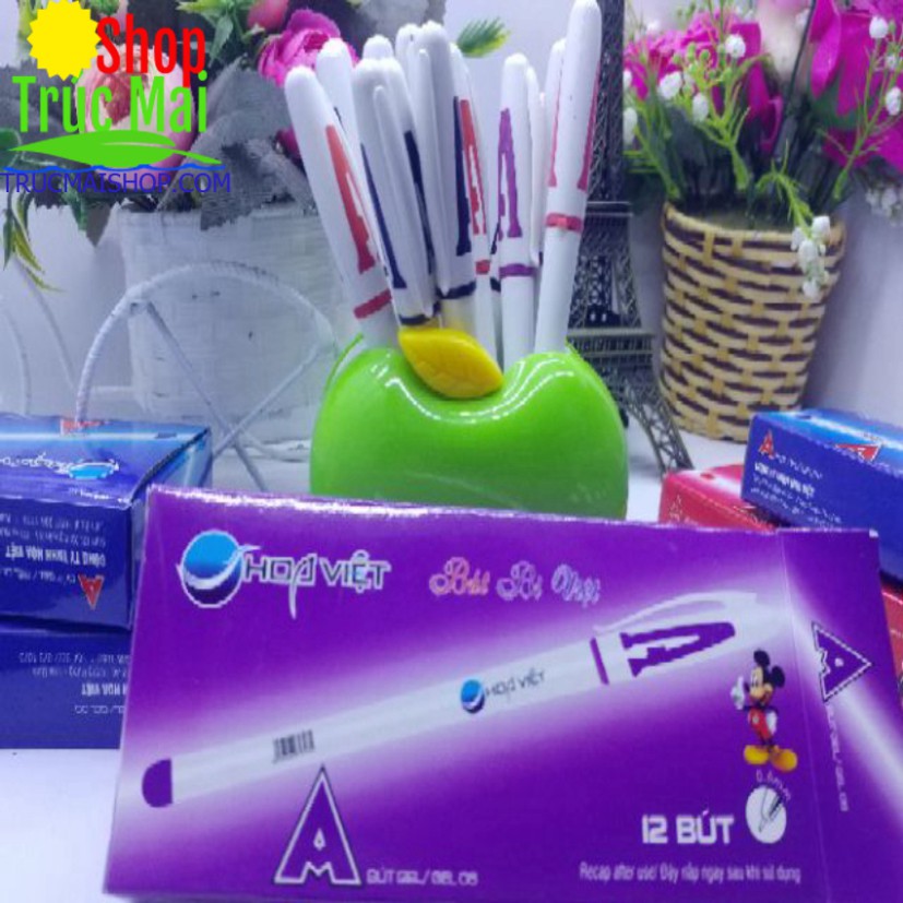 Hộp 12 but gel nước chữ A Hoa Việt (xanh ,đỏ, tím ,đen)