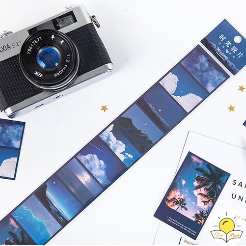 Dải sticker ảnh postcard - 10 ảnh nghệ thuật trang trí bujo, planner, washi tape film STI24