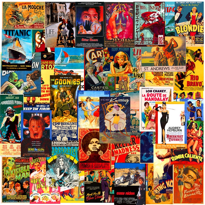 ❉ Classical Retro Movie Series 02 Mixed Mini Poster Stickers ❉ 54Pcs/Set DIY Fashion Waterproof Doodle Decal Stickers