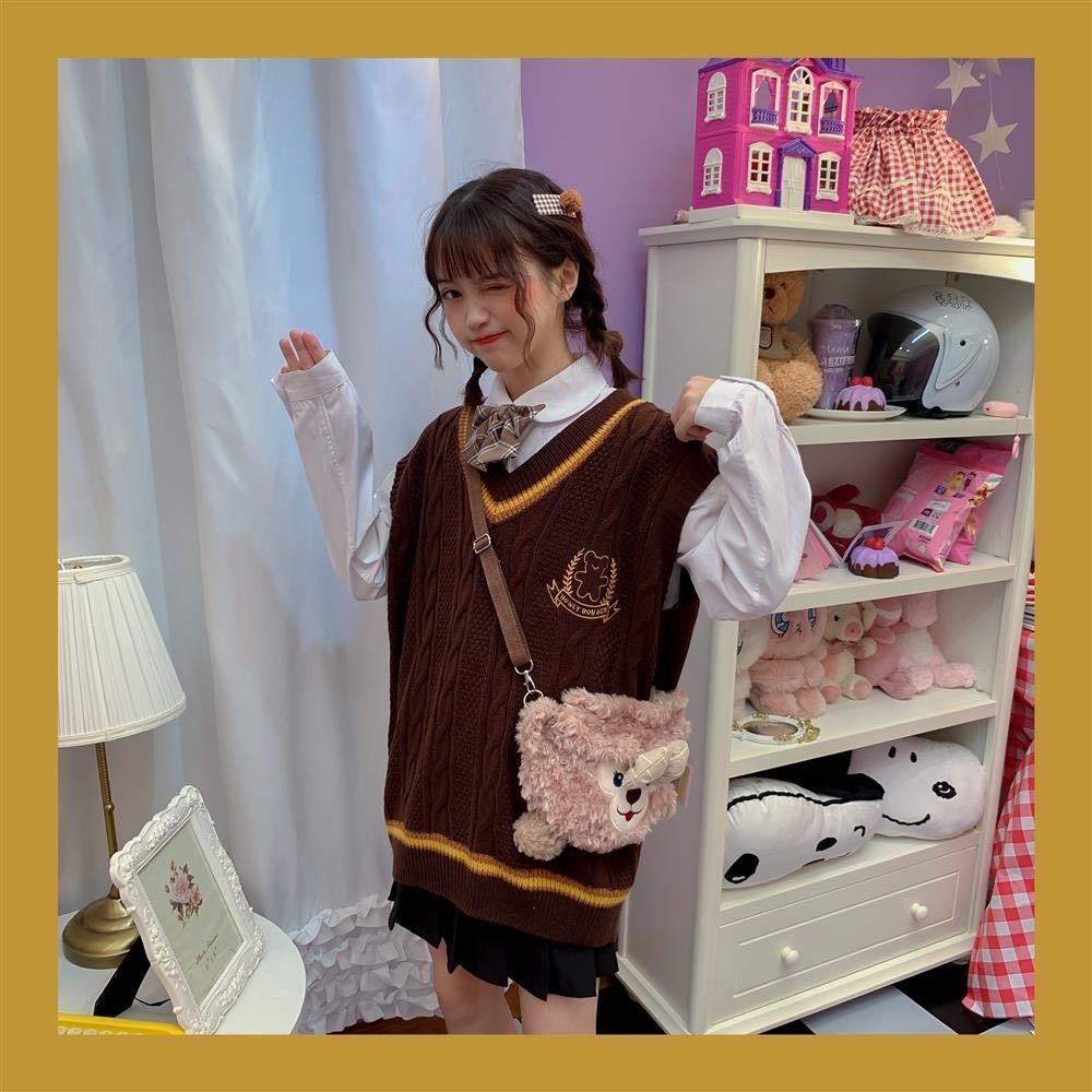 Áo Gile dáng rộng không tay cổ chữ V phong cách sinh viên Hàn Quốc dành cho nữ | BigBuy360 - bigbuy360.vn