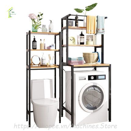Kệ Để Đồ Sau Bồn Cầu Máy Giặt Khung Thép Khay Gỗ Cao Cấp
