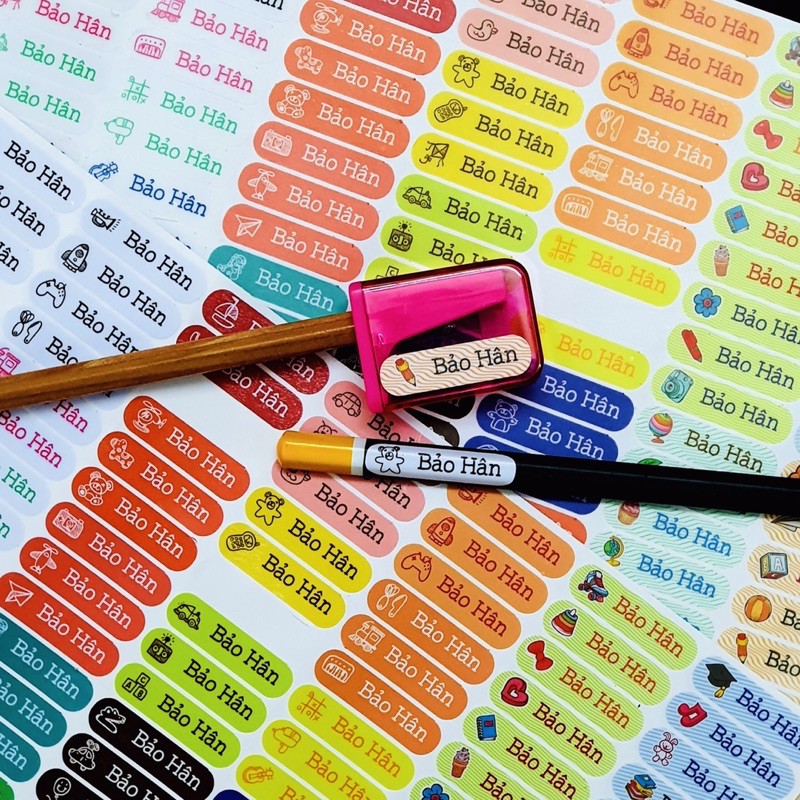 Sticker dán in tên trẻ em GaSticker DTM bộ 144 miếng kích thước 3 x 0,8 cm