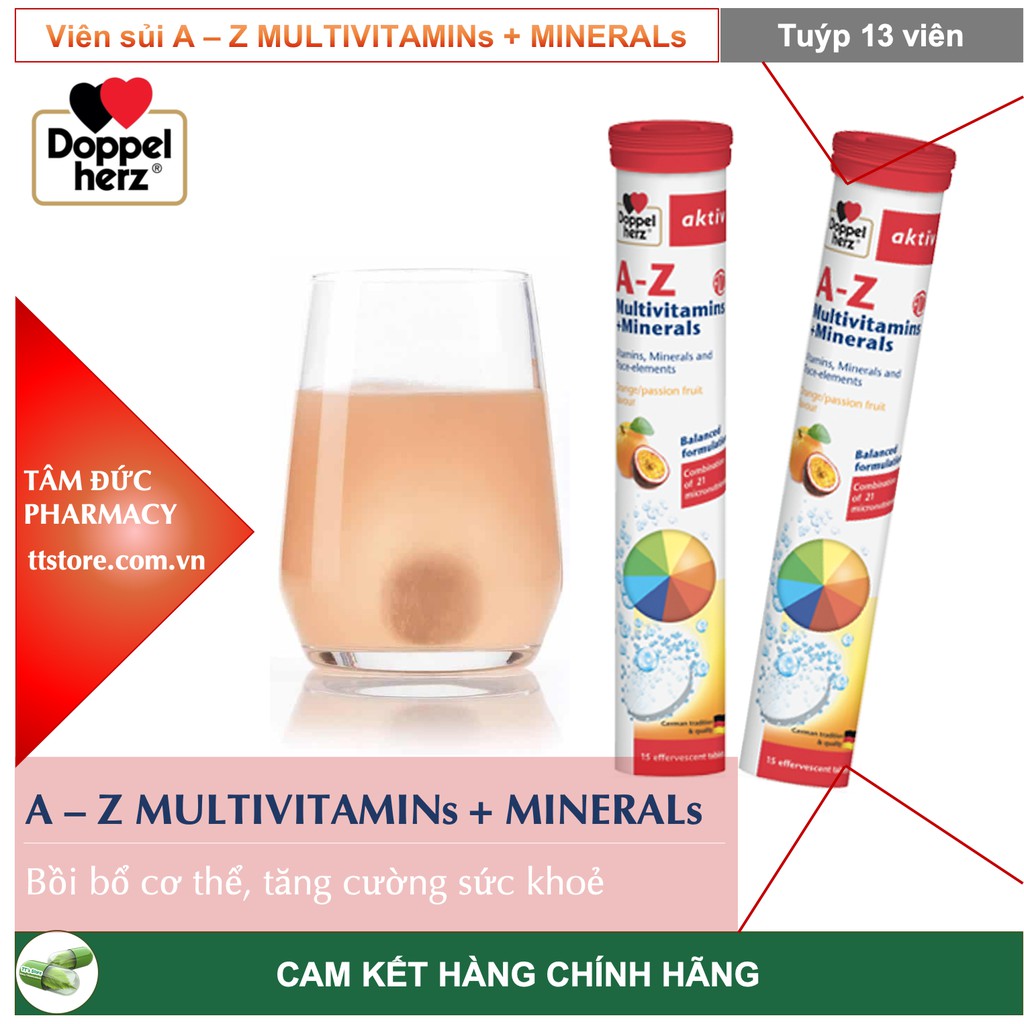 Viên sủi multivitamin A-Z Depot [Tuýp 13 viên] - Bổ sung vitamin, khoáng chất [AZ Depot / aktiv / doppel herz] | BigBuy360 - bigbuy360.vn