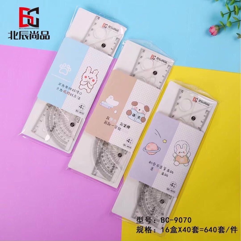 Bộ êke. thước kẻ đựng túi zip dễ thương