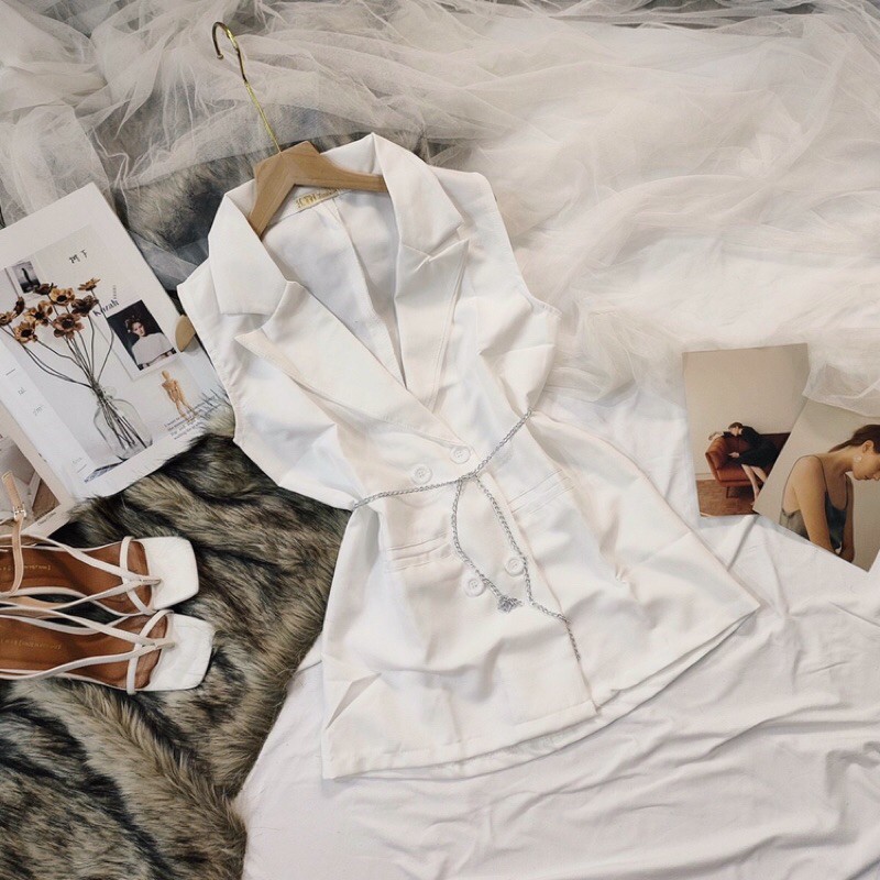 Áo vest không tay nữ phối nút xinh ảnh thật | BigBuy360 - bigbuy360.vn