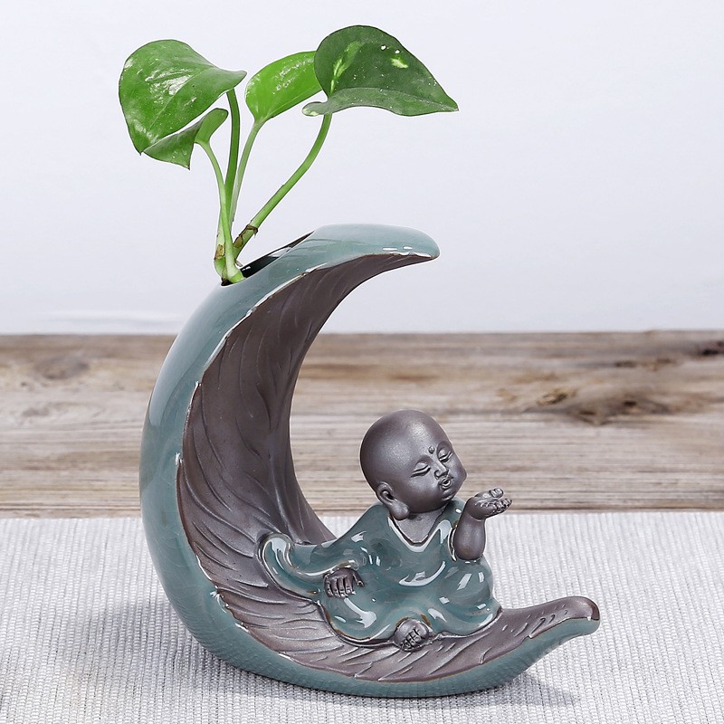 Bình hoa tiểu hòa thượng với hình trăng khuyết  -Trang trí phòng khách, góc làm việc, văn phòng rất dễ thương