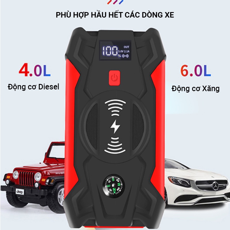 Bộ kích bình ô tô, kích nổ bình ắc quy 12v kiêm sạc không dây cao cấp, Super Energy Pro Car Jump Starter