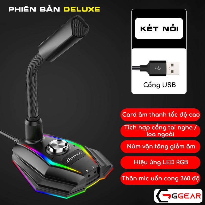 Micro thu âm Ggear MNS2 Hiệu ứng EQ led rgb chống ồn lọc nhiễu âm thanh chân thực livestream học online đàm thoại gaming