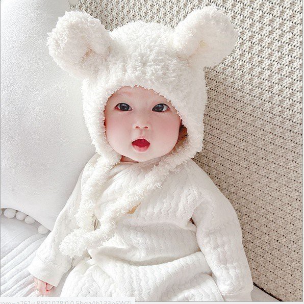 Mũ len GẤU XÙ dây buộc MẪU MỚI NHẤT, mũ len tai gấu lông xù cho bé từ 0-3 tuổi.