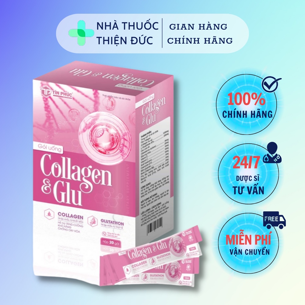 Gói uống Collagen & Glu, Giảm nám, tàn nhang, hạn chế lão hóa da, tăng độ đàn hồi da - Nhà thuốc Thiện Đức