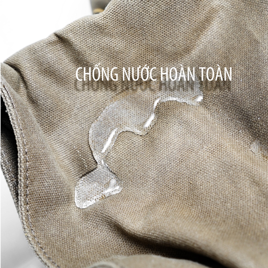 [CHỐNG NƯỚC] Balo nam nắp cuộn Vintage CAMO quân đội Da thật cao cấp Vải Canvas chống nước và bụi vừa Laptop 15.6 inch