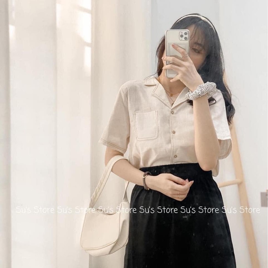 Áo sơ mi nữ tay ngắn form rộng A040 kiểu áo nữ cổ vest 2 túi công sở đi chơi nhiều màu style hàn quốc freesize -CHAKOVET