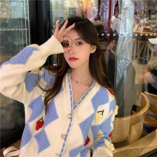 Jiashucheng Áo Sweater Dệt Kim Cổ Chữ V Phối Ren Đính Đá Thời Trang Mùa Thu 2021 Mới Cho Nữ