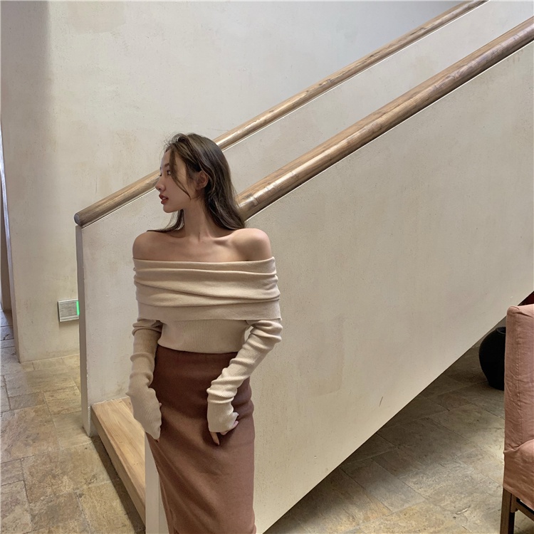 Áo trễ vai tay dài thun gân tôn dáng hot thu đông LAVILO A03
