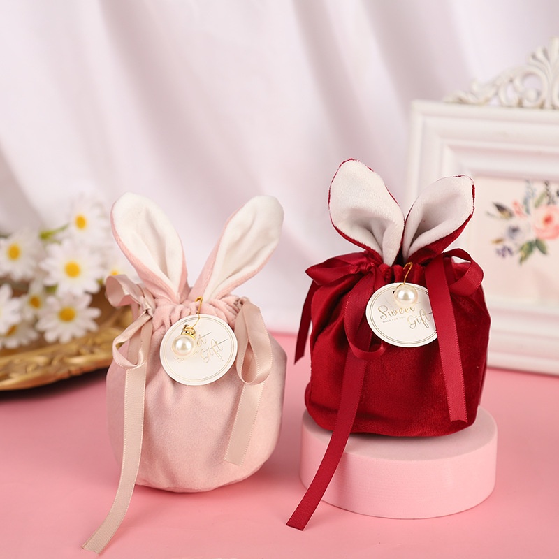 Túi Dây Rút Đựng Bánh Quy/Kẹo/Kẹo Họa Tiết Tai Thỏ Hoạt Hình Dễ Thương