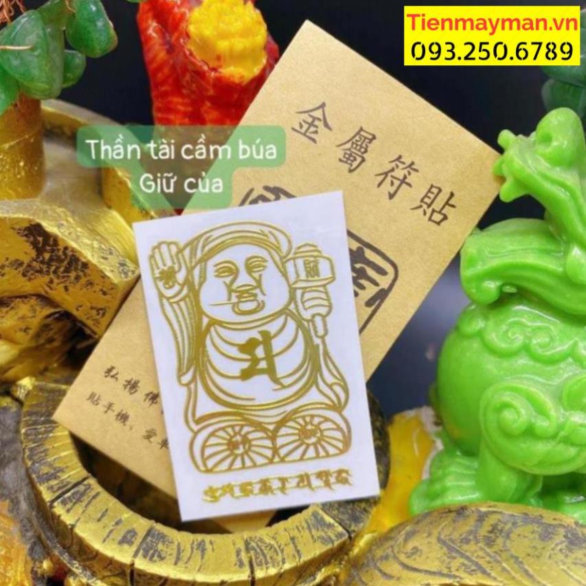 Miếng dán thần tài cầm búa linh phù tài lộc để ví, ốp dán điện thoại máy tính bảng
