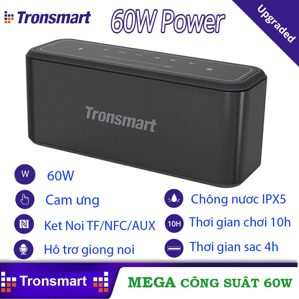 Loa Bluetooth Tronsmart Mega Pro 60w, ko tăng áp, bass bao hay và phê, ghé 2 loa thành 120w, siêu lớn