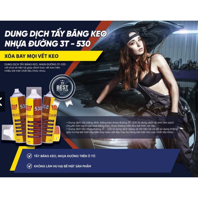 Dung dịch xịt tẩy băng dính , băng keo , nhựa đường 3T 530 vệ sinh nội thất ô tô , đồ gia dụng 550ml