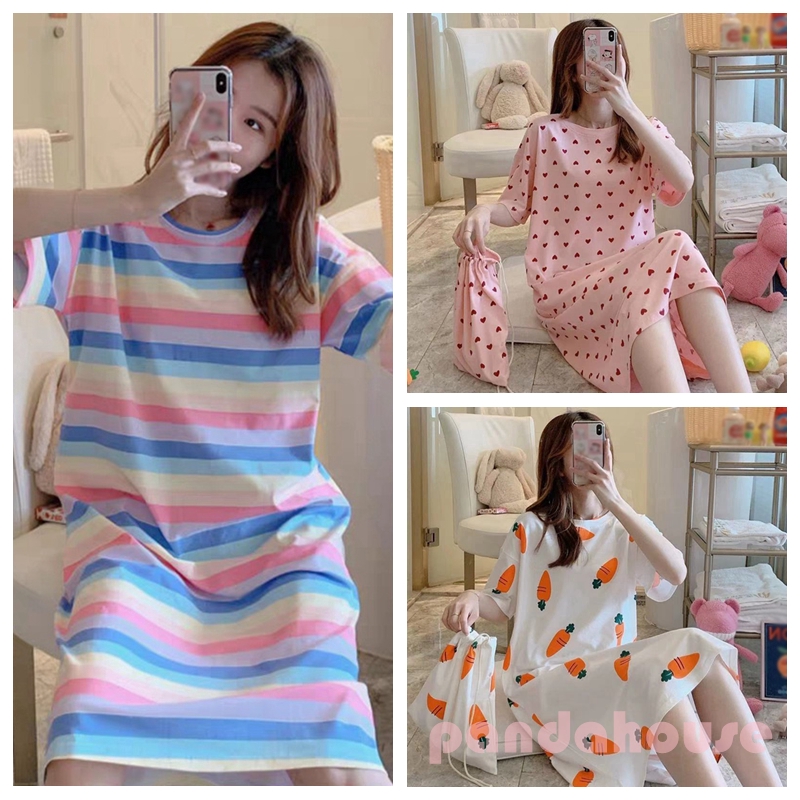 Bộ Đồ Ngủ Dáng Rộng In Hoạt Hình Màu Cầu Vồng Thời Trang Xuân Hè Cho Nữ