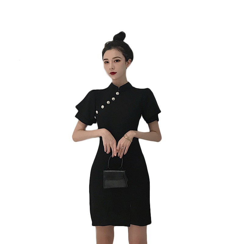 Mùa hè 2019 mới kiểu Hồng Kông  với retro kiểu Pháp thanh lịch,  Slim ngắn tay váy sườn xám
