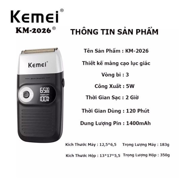 Máy Cạo Khô Kemei KM-2026 Chuyên Nghiệp Rechargeable Electric Shaver For Men