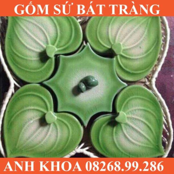 Khay sứ lá trầu 5 ngăn size to - Gốm sứ Bát Tràng Anh Khoa