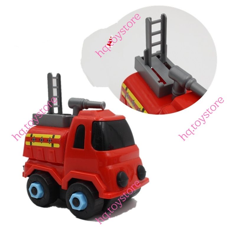 Bộ 6 xe công trình và xe cứu hỏa mô hình tháo lắp thông minh,chạy đà nhựa cao cấp abs